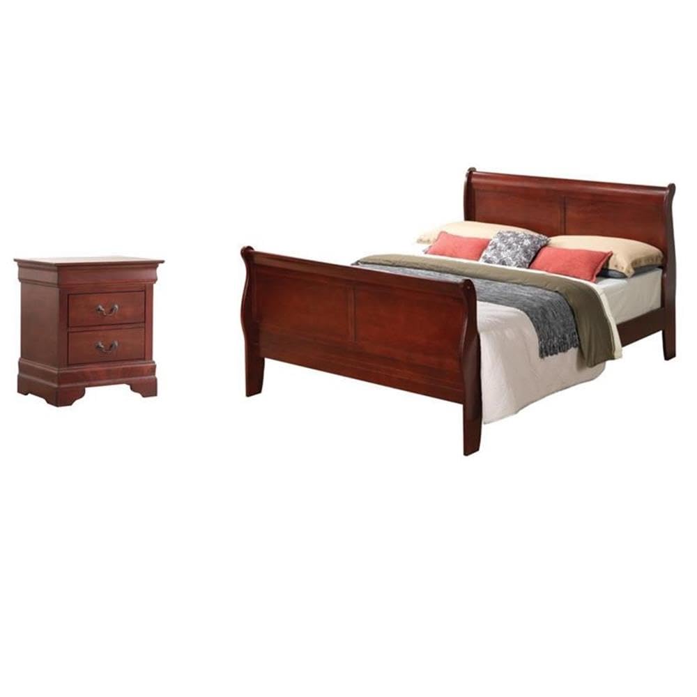 Set of 2 Queen Sleigh Bed and 2-Drawer Nightstand S28613