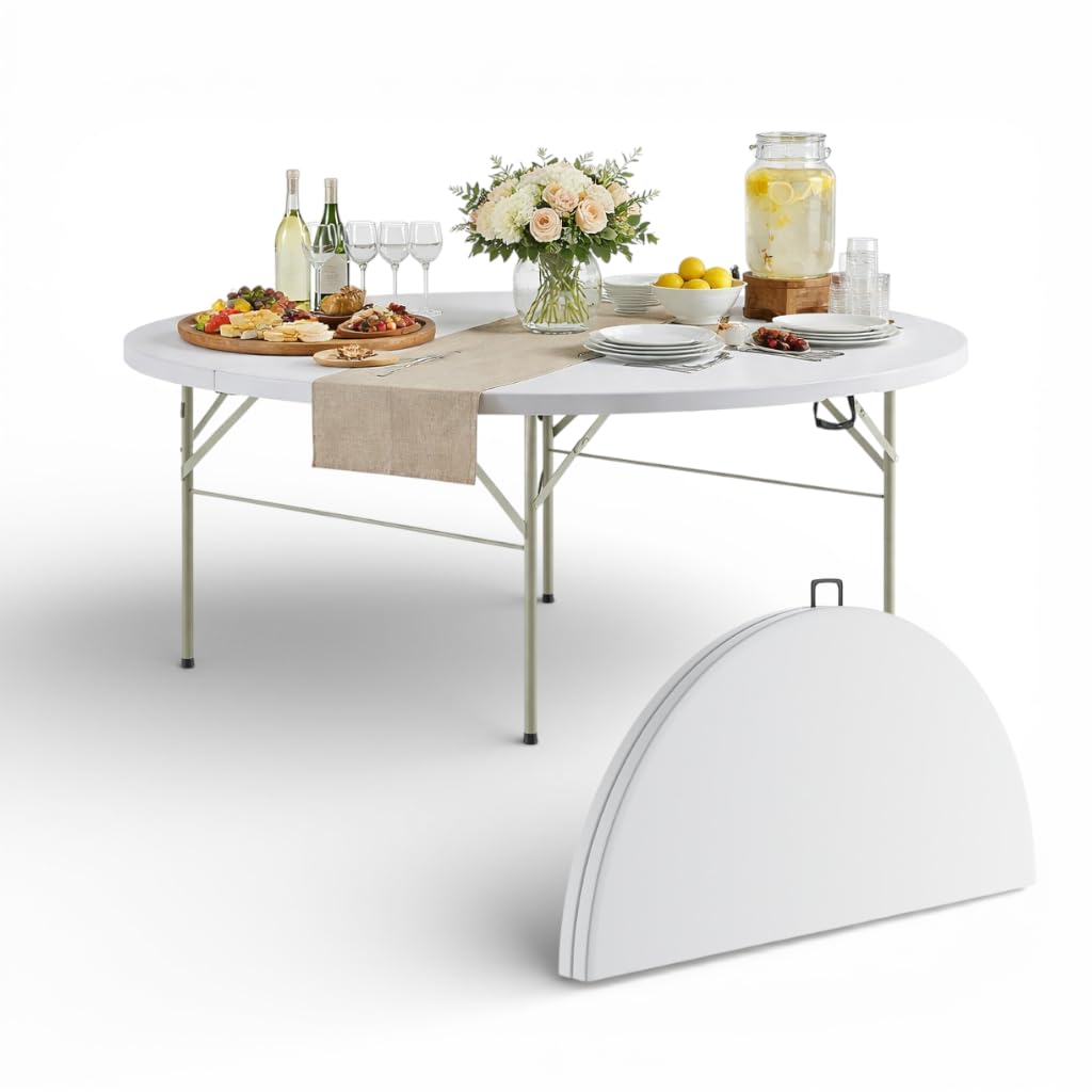 6 Ft Round Bi-Fold Folding Table with 10 Chairs Q68937