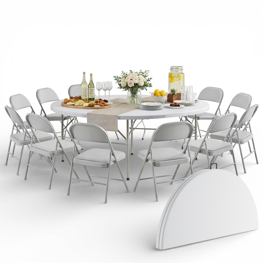 6 Ft Round Bi-Fold Folding Table with 10 Chairs Q68937