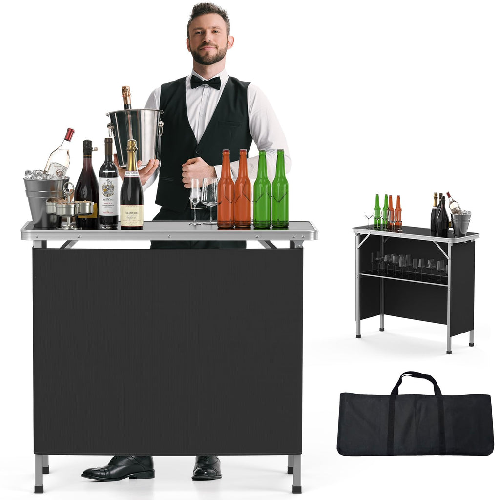 Portable 2-Tier Mobile Bar Table with Black Skirt F719592