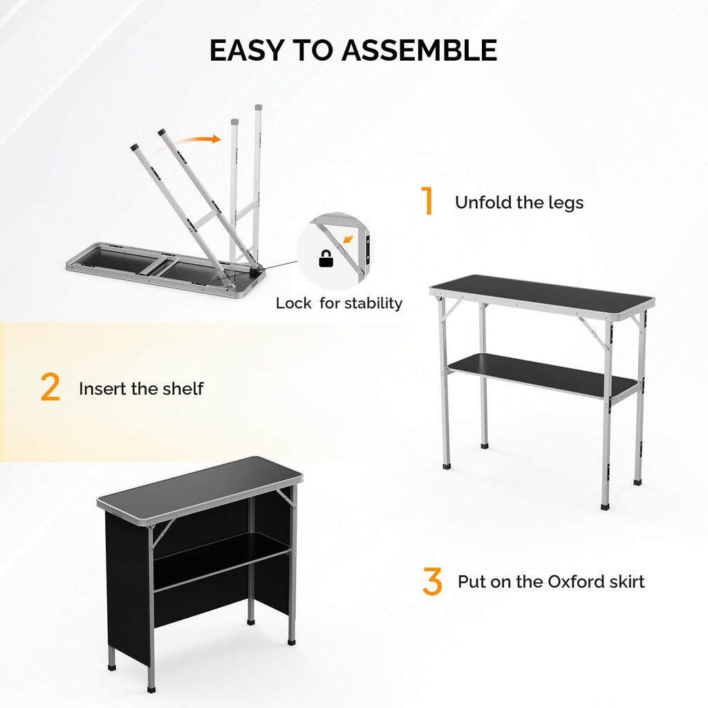 Portable 2-Tier Mobile Bar Table with Black Skirt F719592