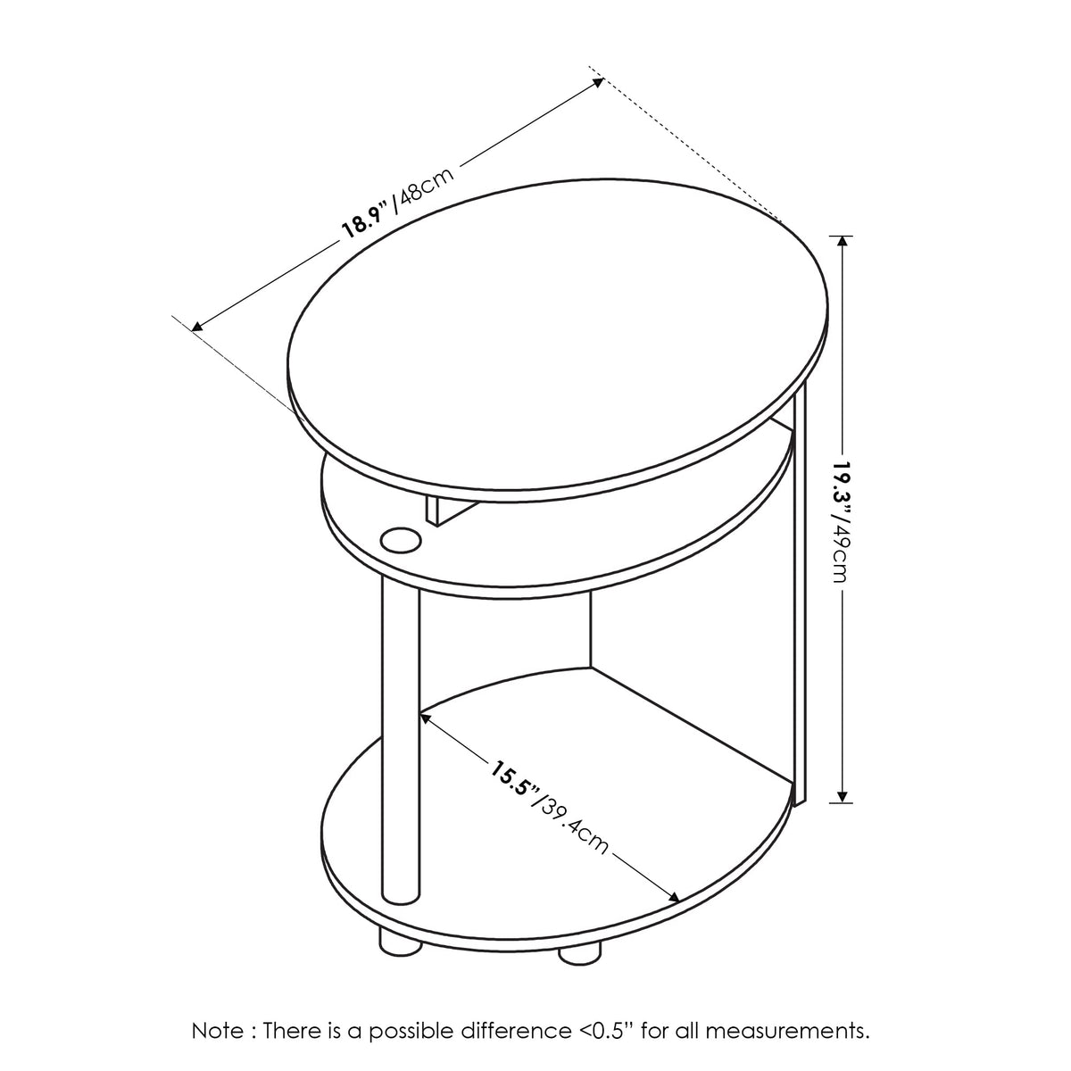 Set of 2 Round End Table with Oval Tabletop and Open Shelf, Walnut H431494