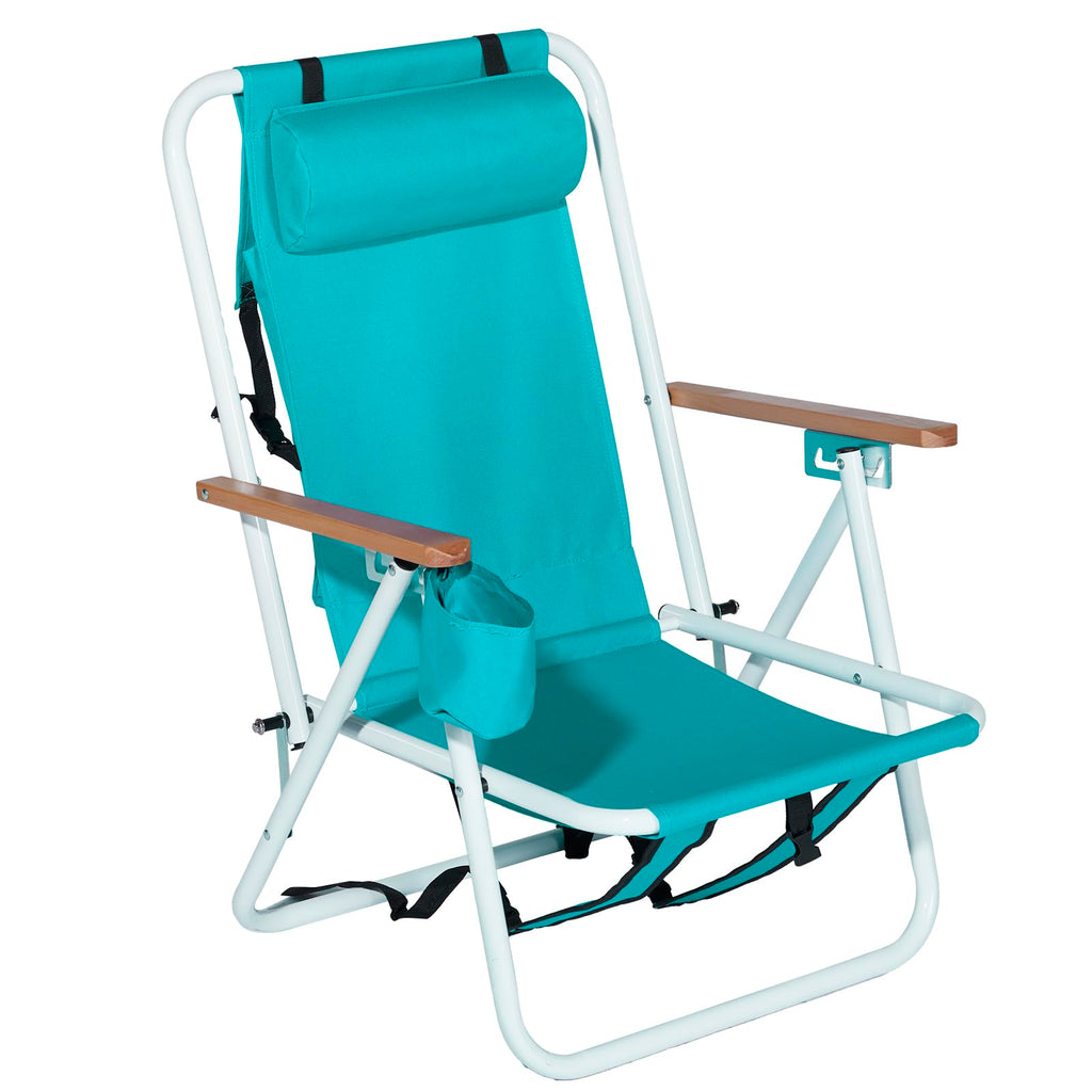 Set of 2 Folding Backpack Beach Chairs with Cup Holder (Green) K884
