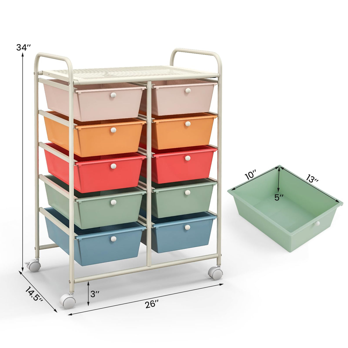 10 Drawer Rolling Storage Cart with Metal Frame W20717