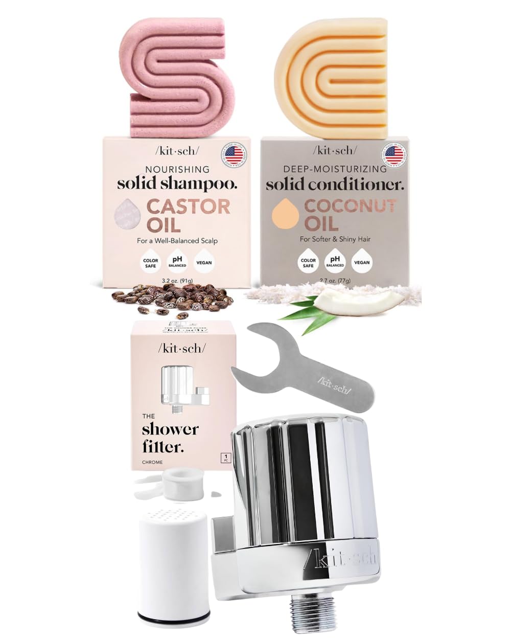 Castor Oil Shampoo + Coconut Oil Conditioner and Shower Filter Bundle H6928