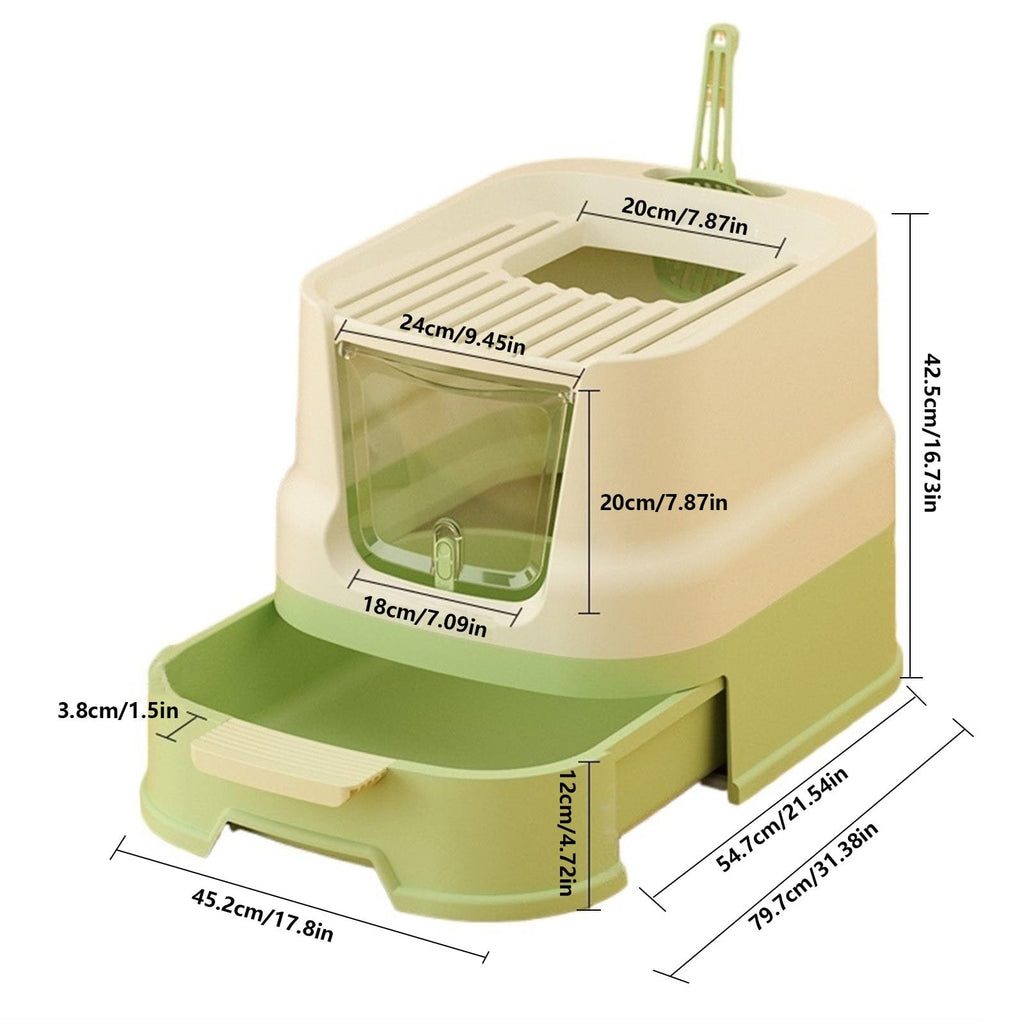 Cat Litter Box with Lid, Top Entry with Scoop, Enclosed Plastic with Drawer J8531