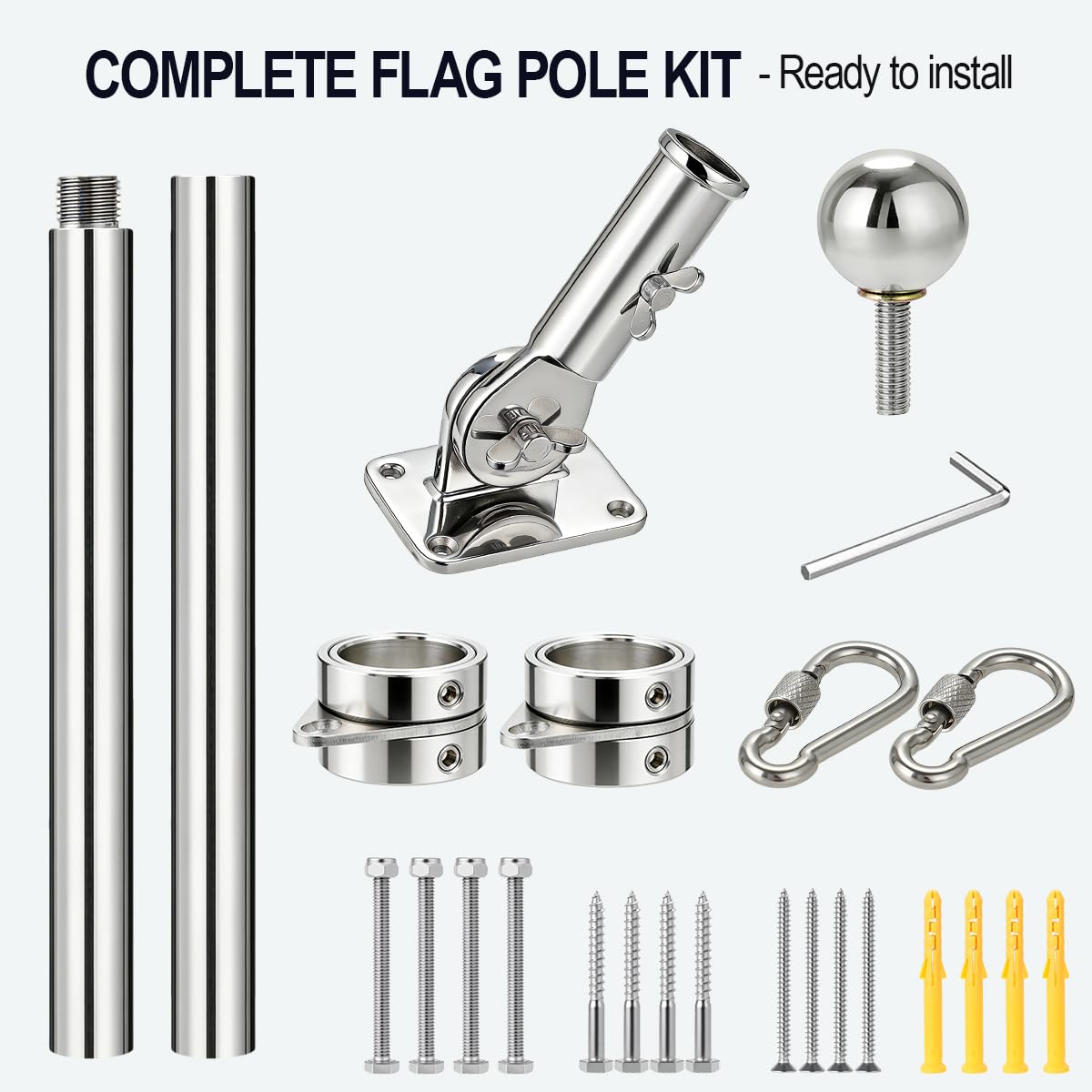 24 Inch 316 Stainless Steel Boat Flag Pole Kit with Mounting Base P3737