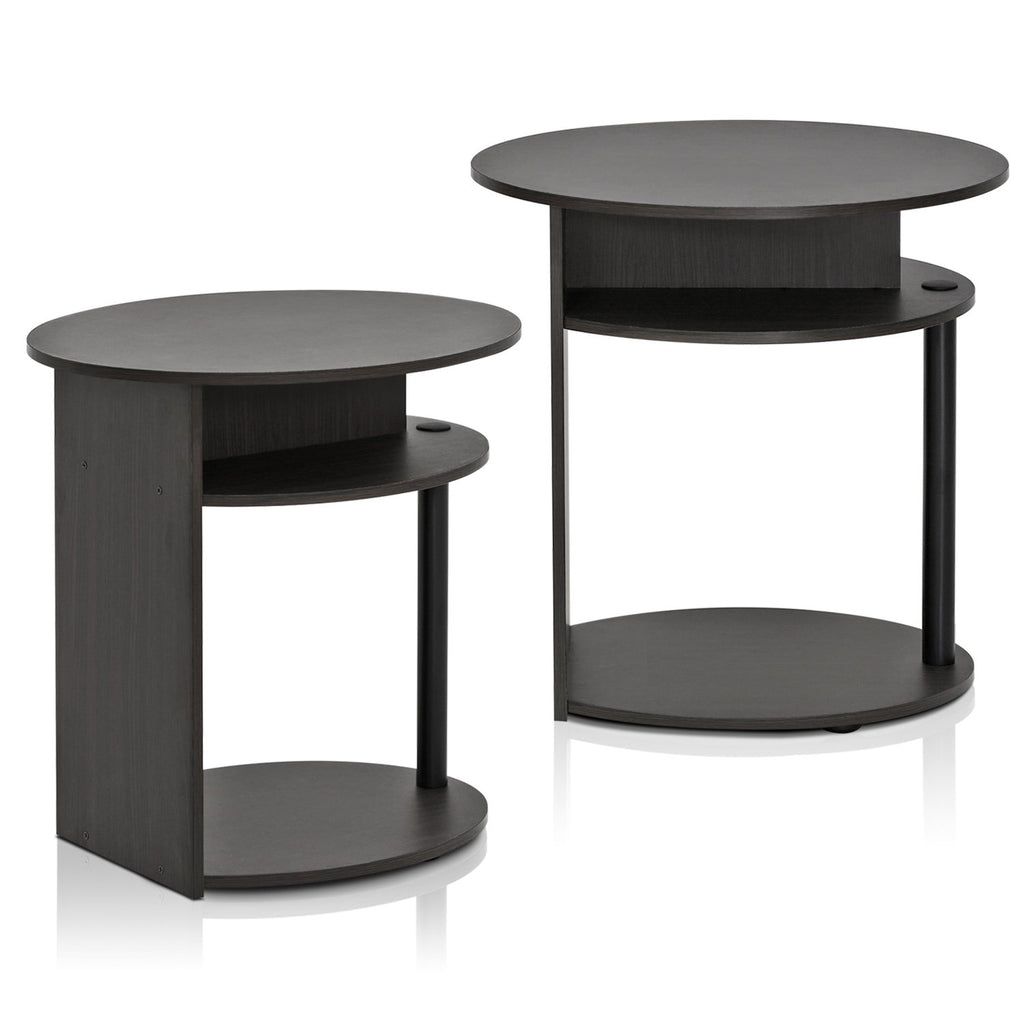Set of 2 Round End Table with Oval Tabletop and Open Shelf, Walnut H431494