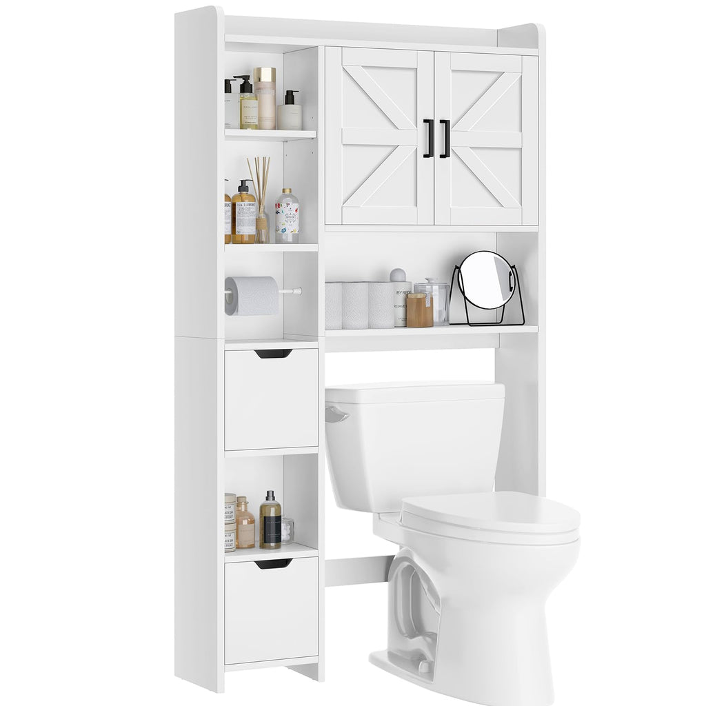White Over the Toilet Storage Cabinet with 2 Removable Drawers D368