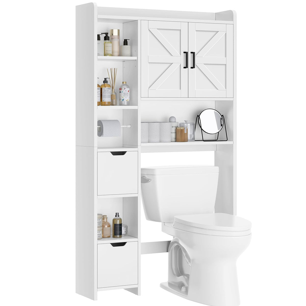 White Over the Toilet Storage Cabinet with 2 Removable Drawers D368