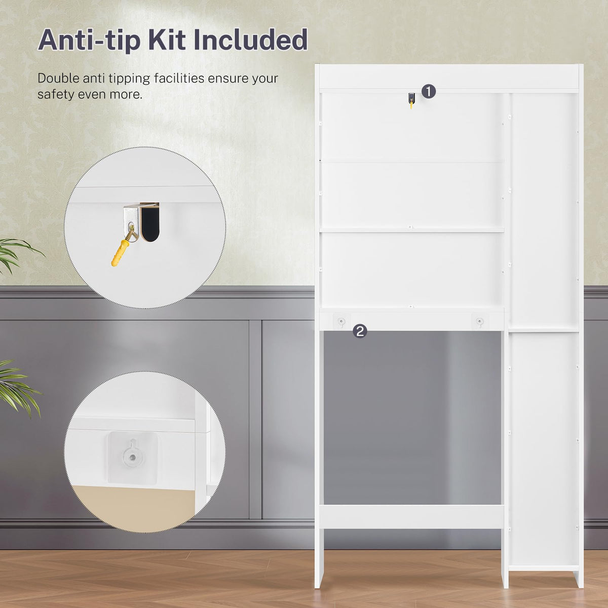 White Over the Toilet Storage Cabinet with 2 Removable Drawers D368