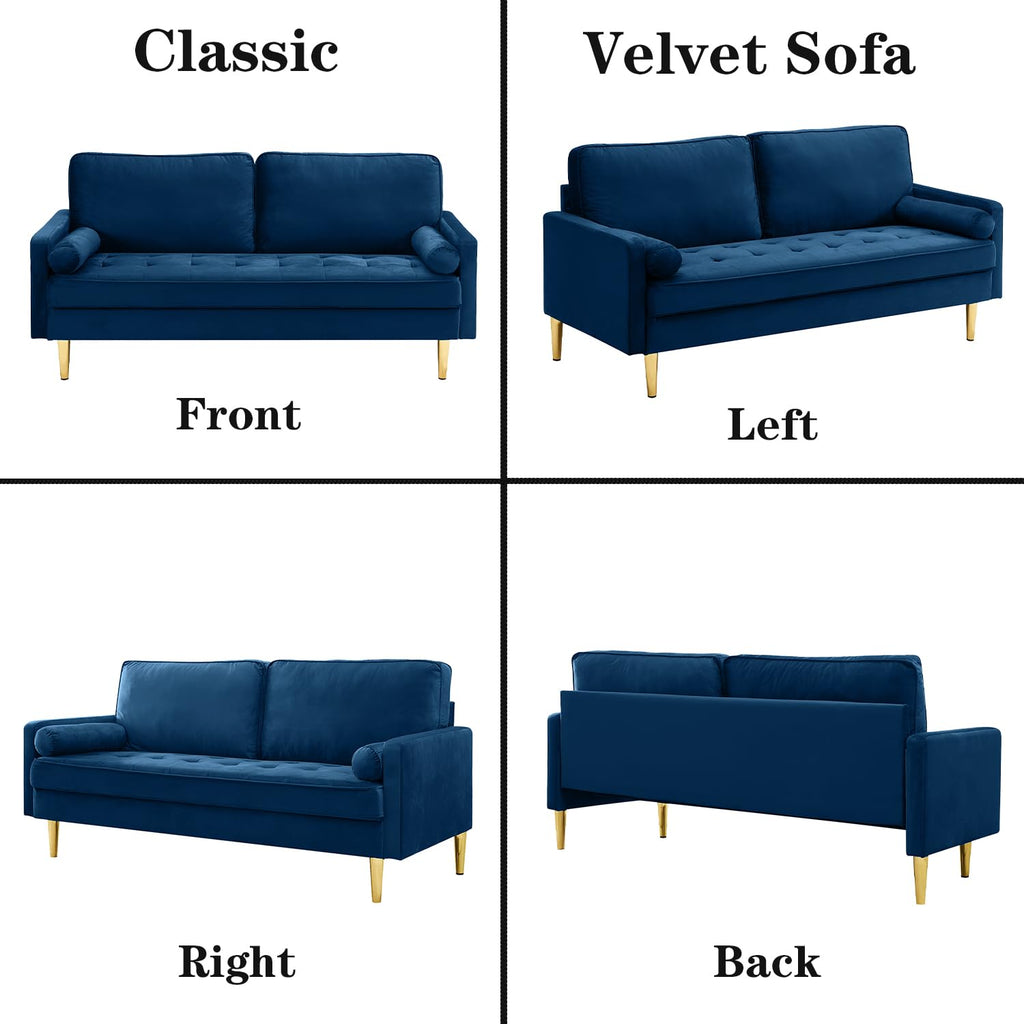 Navy Velvet 2-Seater Loveseat Sofa with Metal Legs G488294