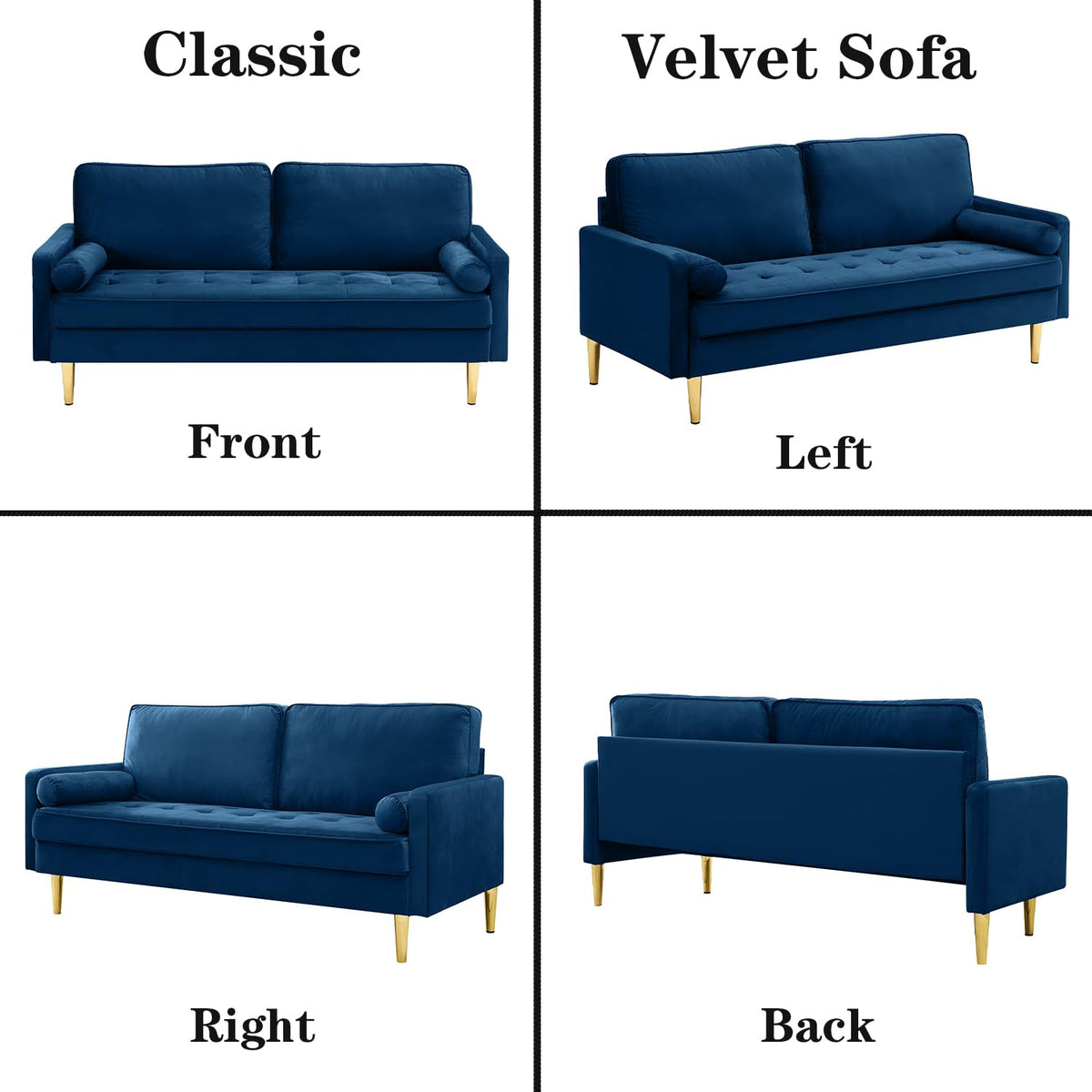 Navy Velvet 2-Seater Loveseat Sofa with Metal Legs G488294