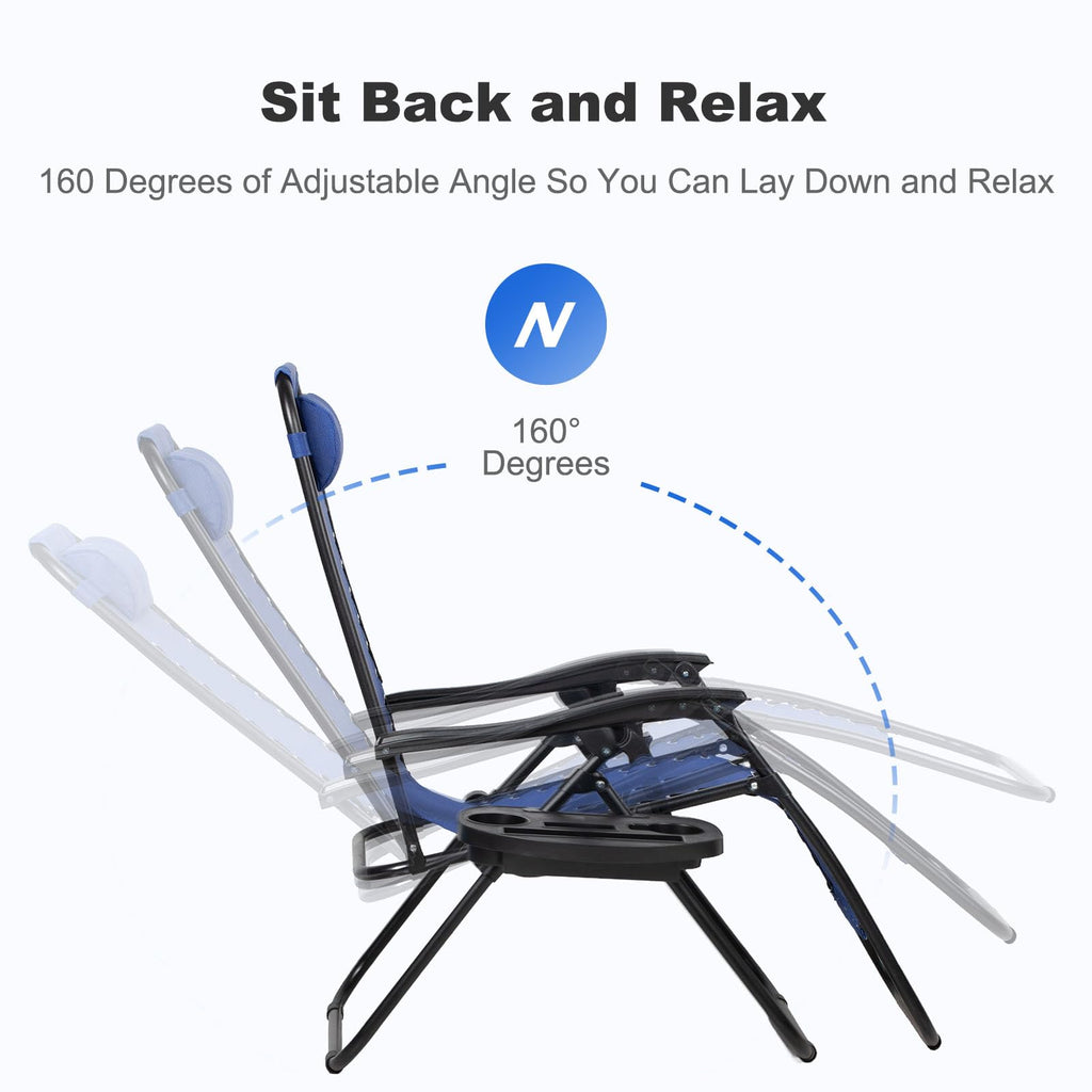 Set of 2 Adjustable Steel Mesh Zero Gravity Lounge Chairs with Pillow and Cup Holder F839630