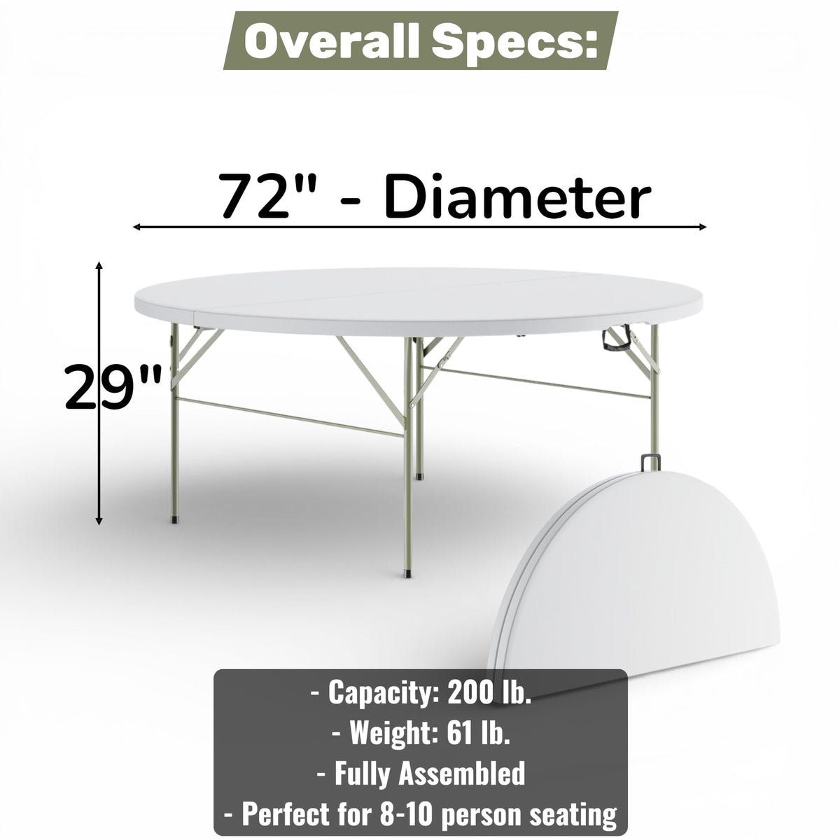 6 Ft Round Bi-Fold Folding Table with 10 Chairs Q68937