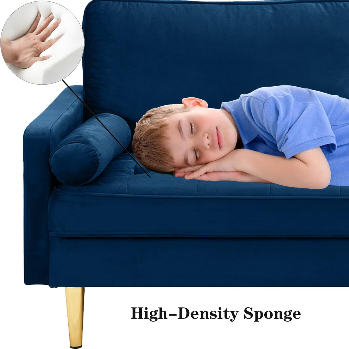 Navy Velvet 2-Seater Loveseat Sofa with Metal Legs G488294