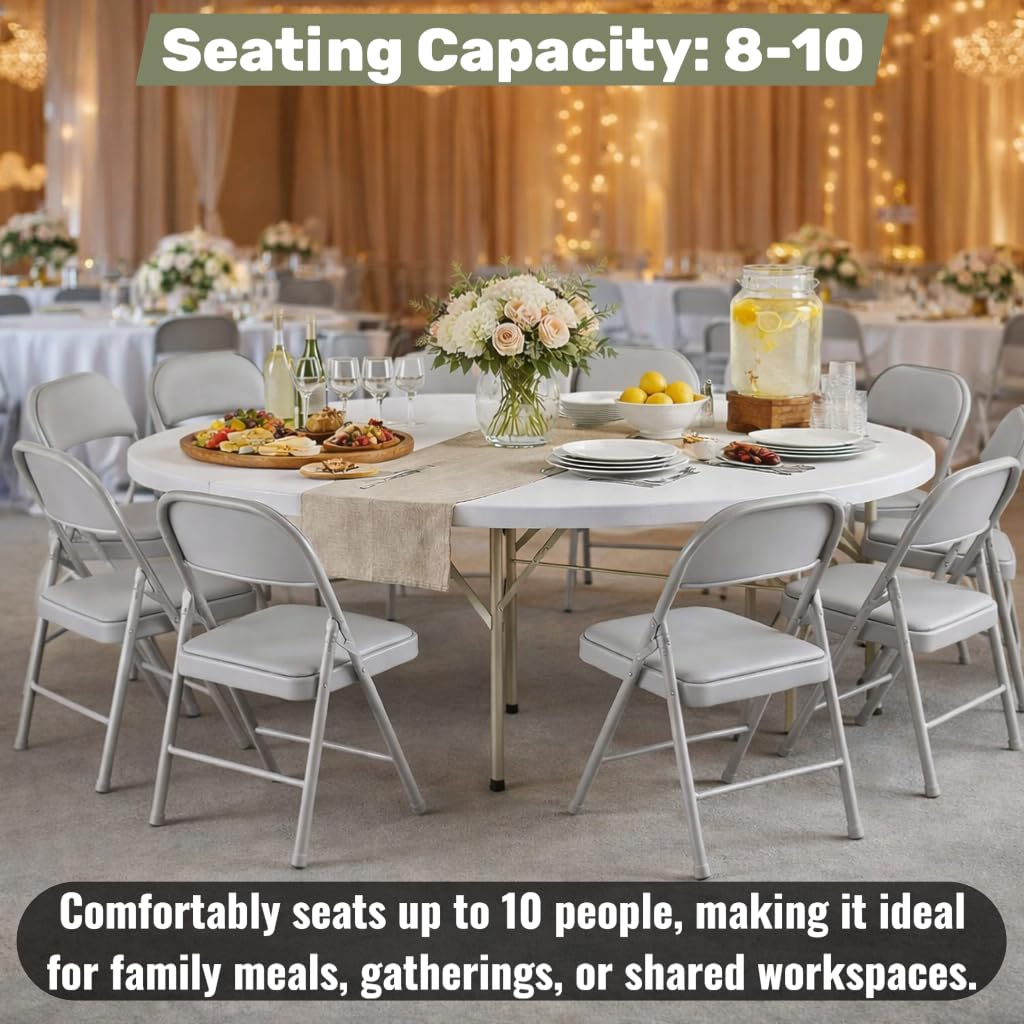 6 Ft Round Bi-Fold Folding Table with 10 Chairs Q68937