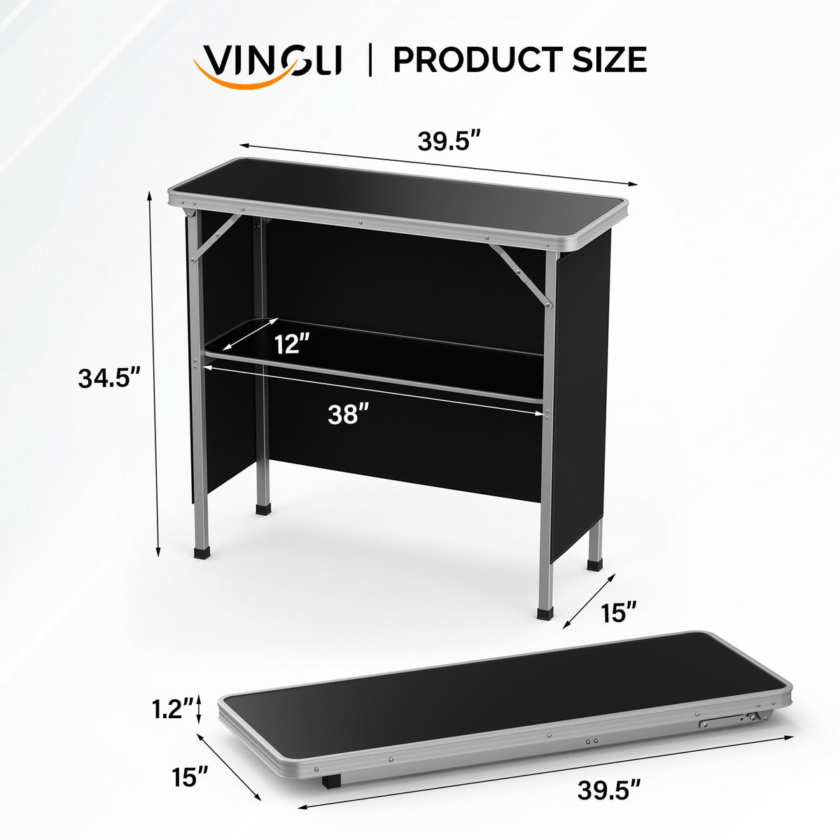 Portable 2-Tier Mobile Bar Table with Black Skirt F719592