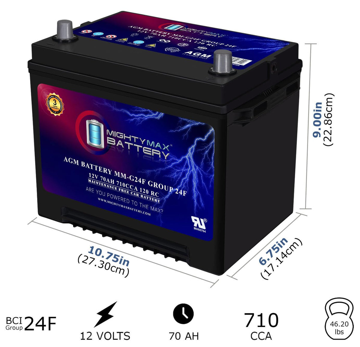 12V 70Ah AGM Replacement Battery S603134