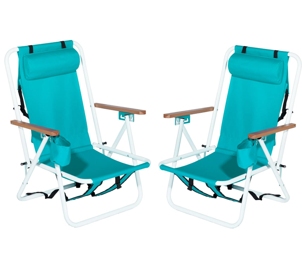 Set of 2 Folding Backpack Beach Chairs with Cup Holder (Green) K884