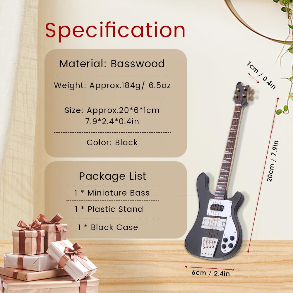 Black Miniature Bass Guitar Replica 1:4 Scale R4352