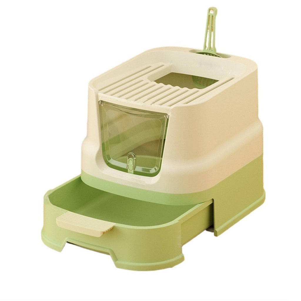 Cat Litter Box with Lid, Top Entry with Scoop, Enclosed Plastic with Drawer J8531