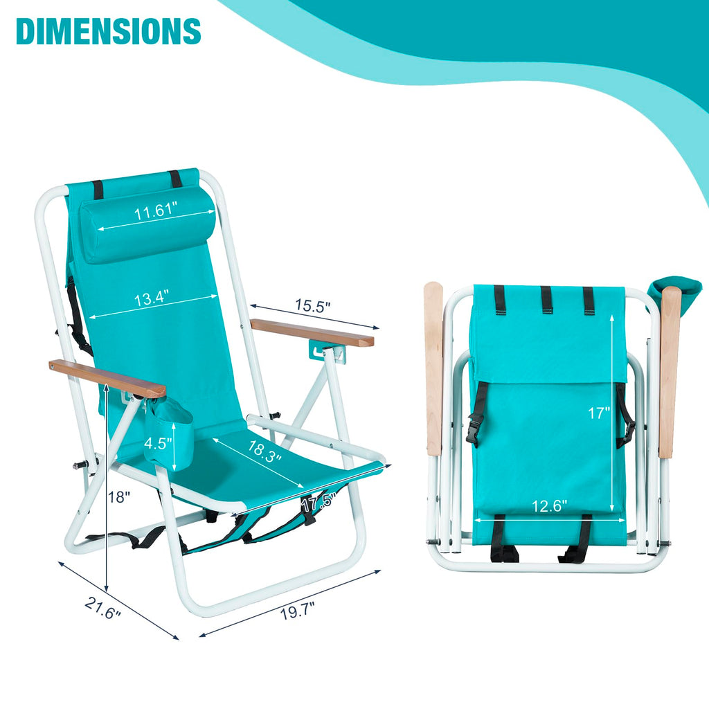 Set of 2 Folding Backpack Beach Chairs with Cup Holder (Green) K884