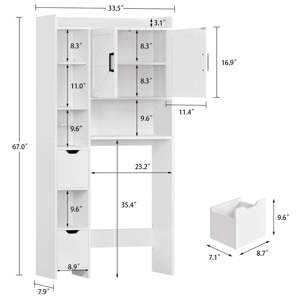 White Over the Toilet Storage Cabinet with 2 Removable Drawers D368