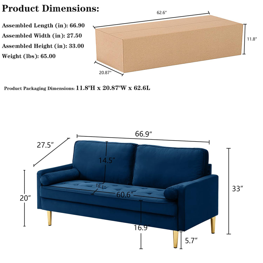Navy Velvet 2-Seater Loveseat Sofa with Metal Legs G488294