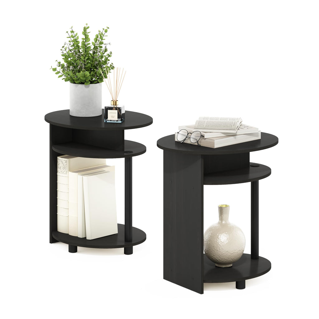 Set of 2 Round End Table with Oval Tabletop and Open Shelf, Walnut H431494