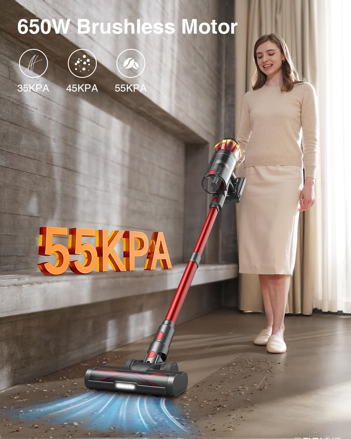 Cordless Stick Vacuum Cleaner 650W 55KPa Red Q5072