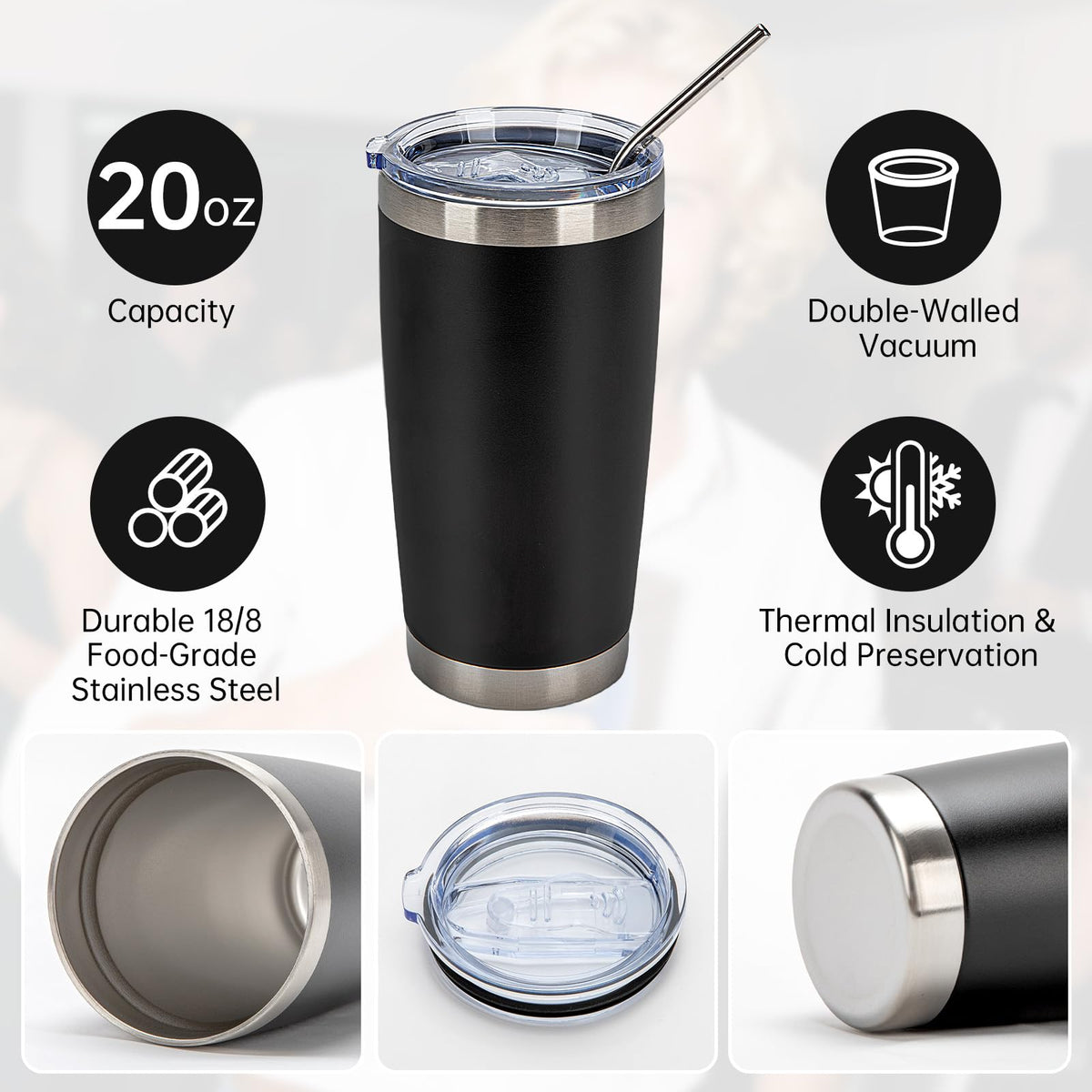 32 Pack 20oz Stainless Steel Insulated Tumblers with Lid & Straw S7548