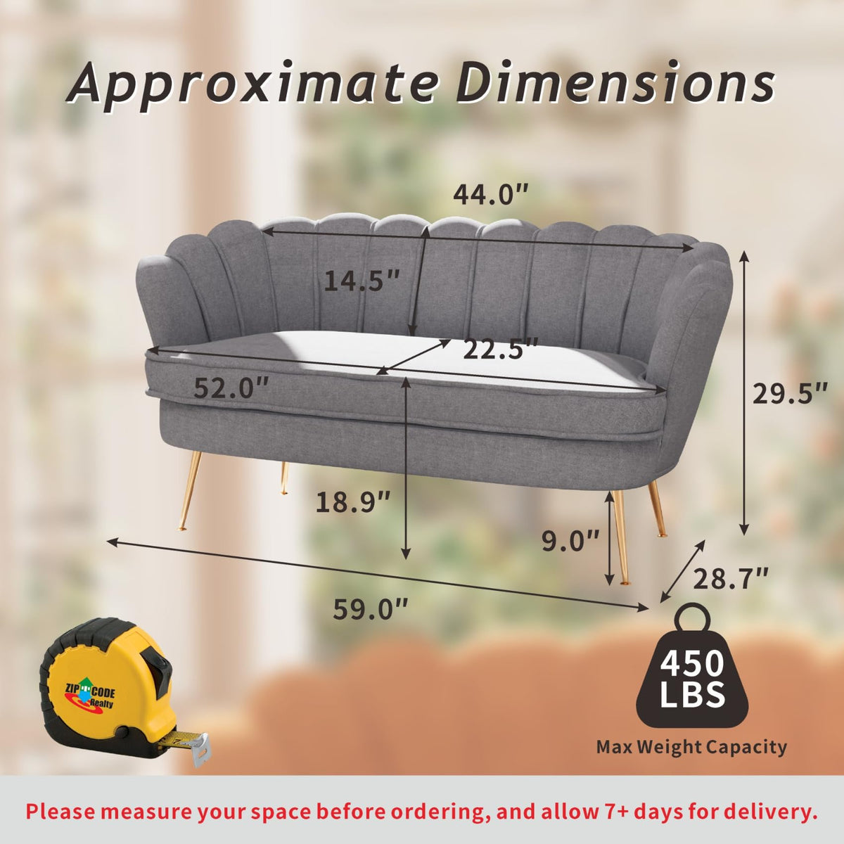 Light Grey Chenille 2-Seater Loveseat Sofa I873817