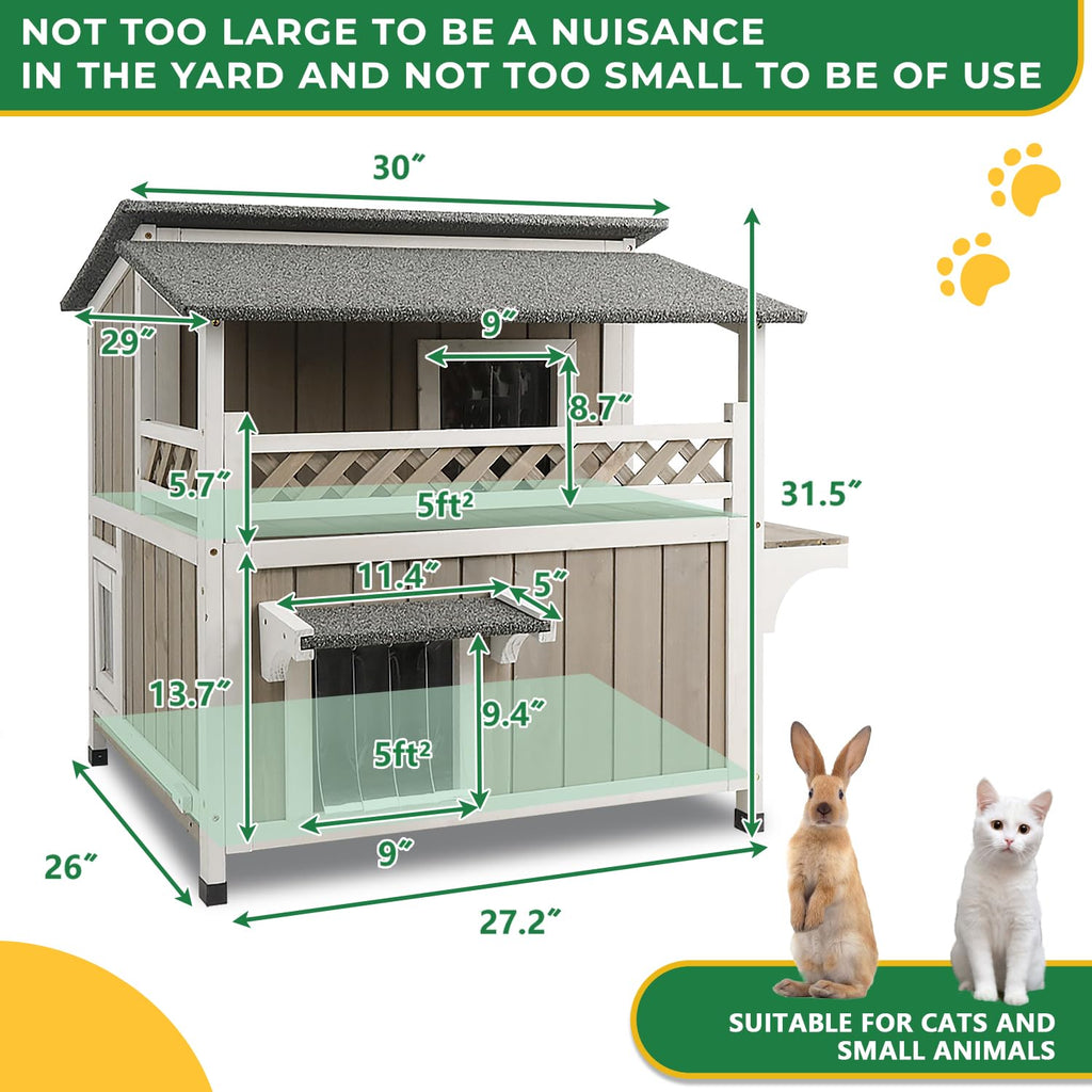 Weatherproof 2-Story Outdoor Cat House with Balcony V276