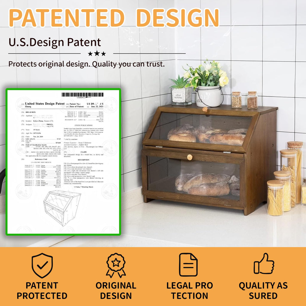 Double Layer Wooden Bread Box F6870