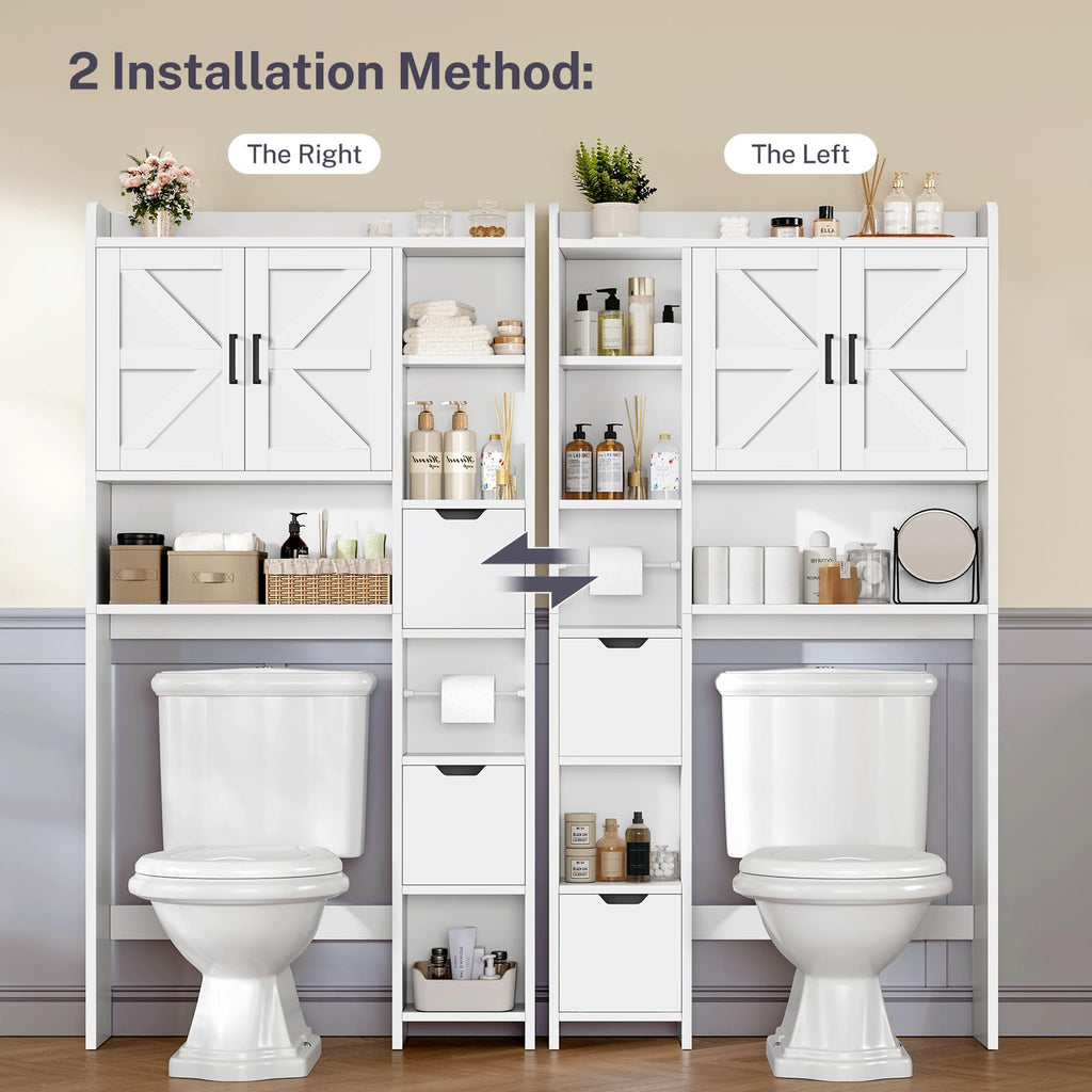 White Over the Toilet Storage Cabinet with 2 Removable Drawers D368