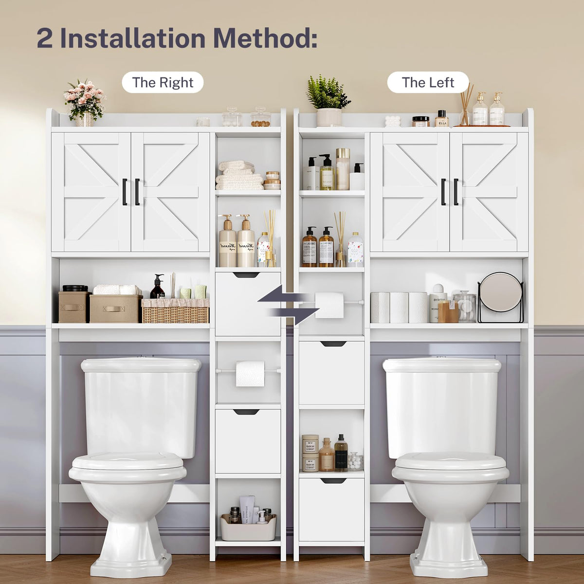 White Over the Toilet Storage Cabinet with 2 Removable Drawers D368