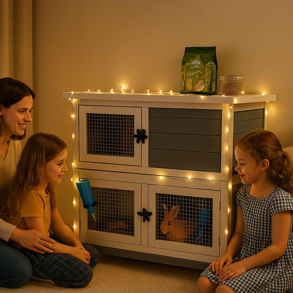 2 Story Solid Wood Rabbit Hutch with Removable Tray D297045