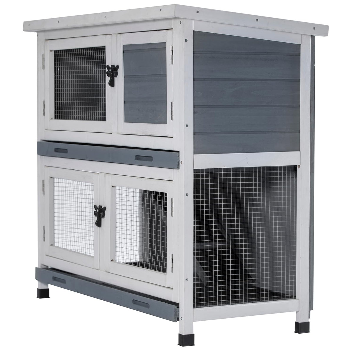 2 Story Solid Wood Rabbit Hutch with Removable Tray D297045