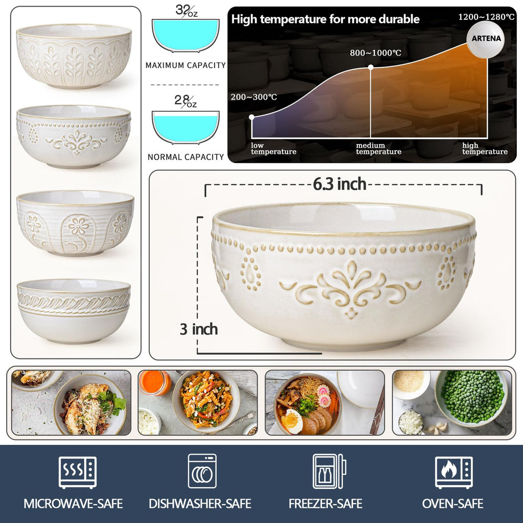 32 OZ Ceramic Soup Bowls Set of 4 Q921046