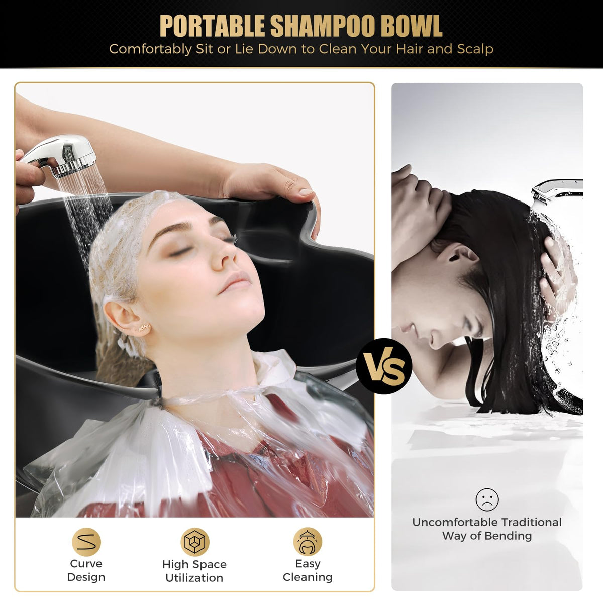 Portable Shampoo Bowl with Electric Pump and Drain Pipe (Black) K691