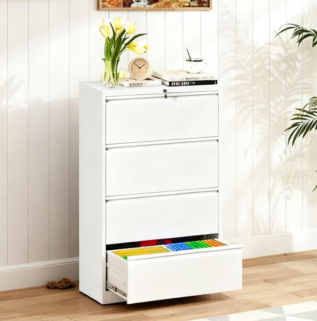 Black 4-Drawer Locking Lateral File Cabinet O51416