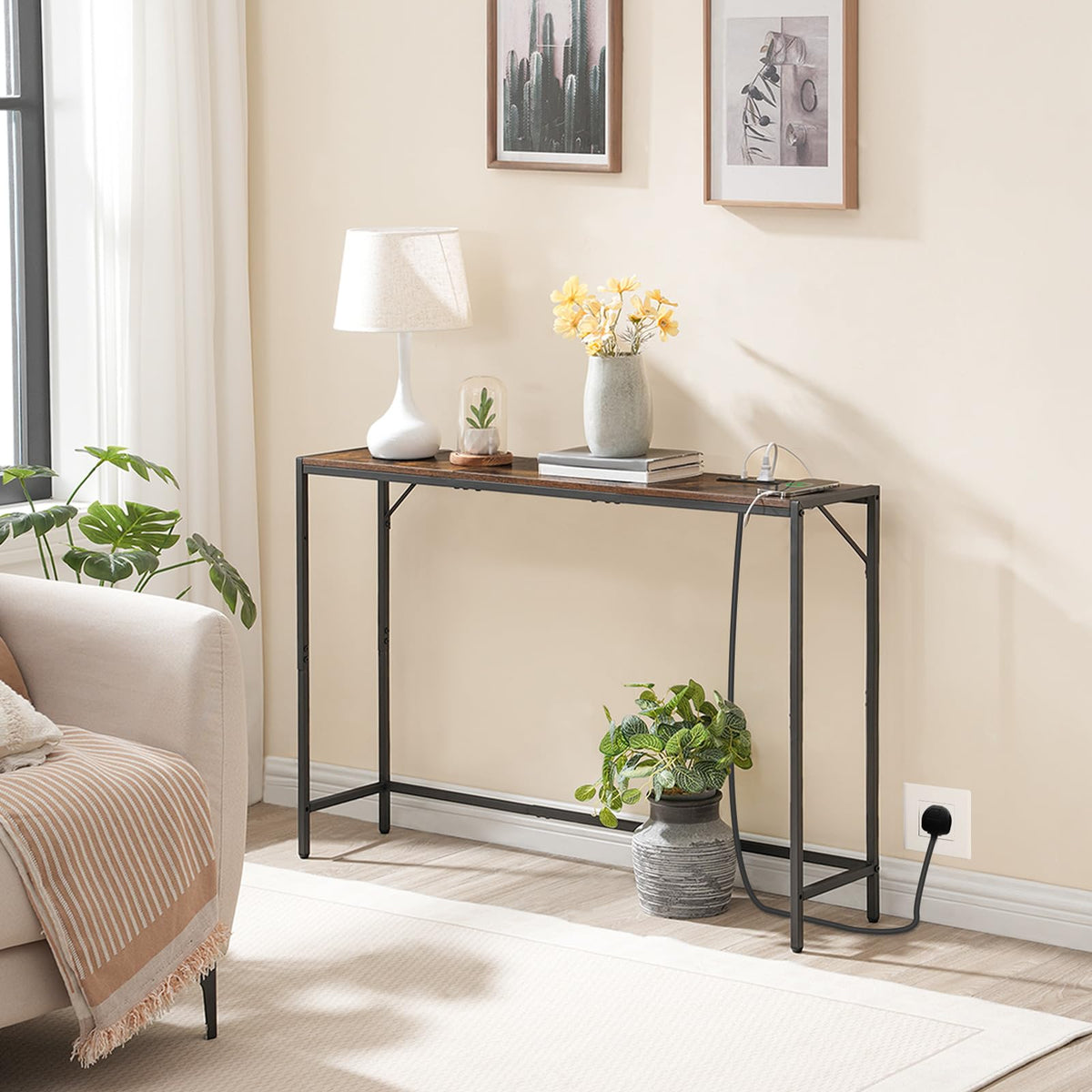 Narrow Sofa Table with Power Station X189