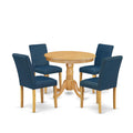 5 Piece Oak Dining Table Set with 4 Blue Faux Leather Chairs G1035