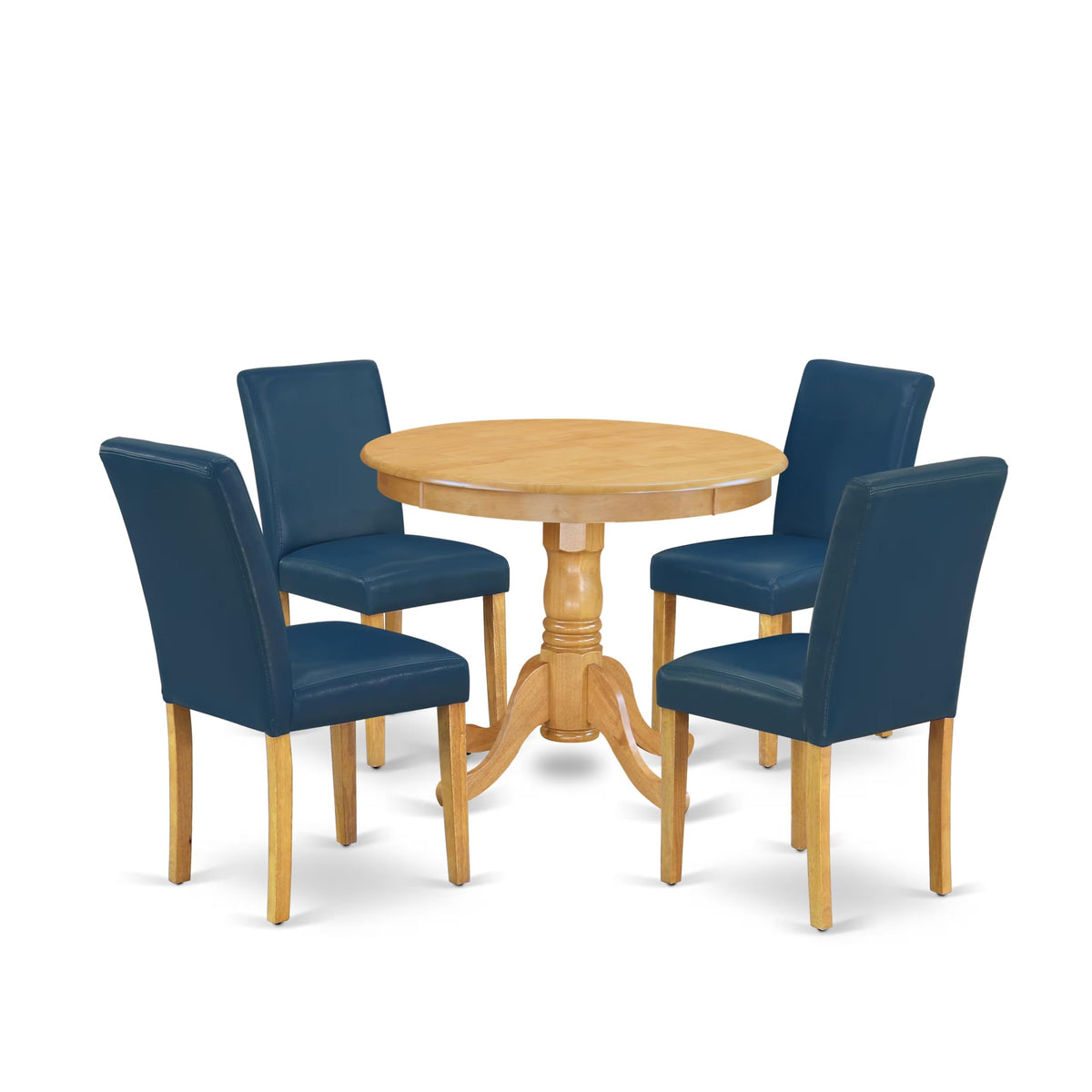 5 Piece Oak Dining Table Set with 4 Blue Faux Leather Chairs G1035