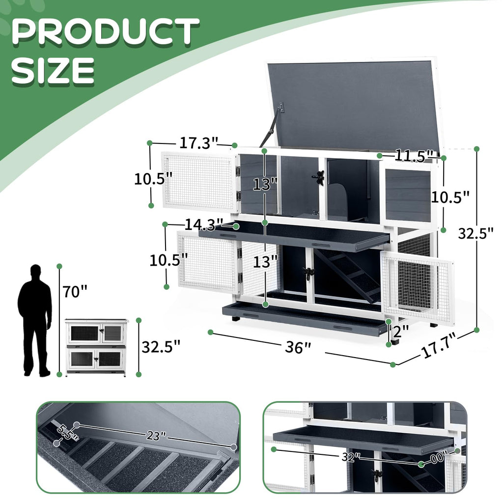 2 Story Solid Wood Rabbit Hutch with Removable Tray D297045