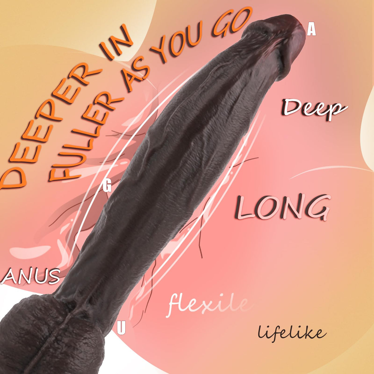 11.6 Inch Black Silicone Dildo I8319