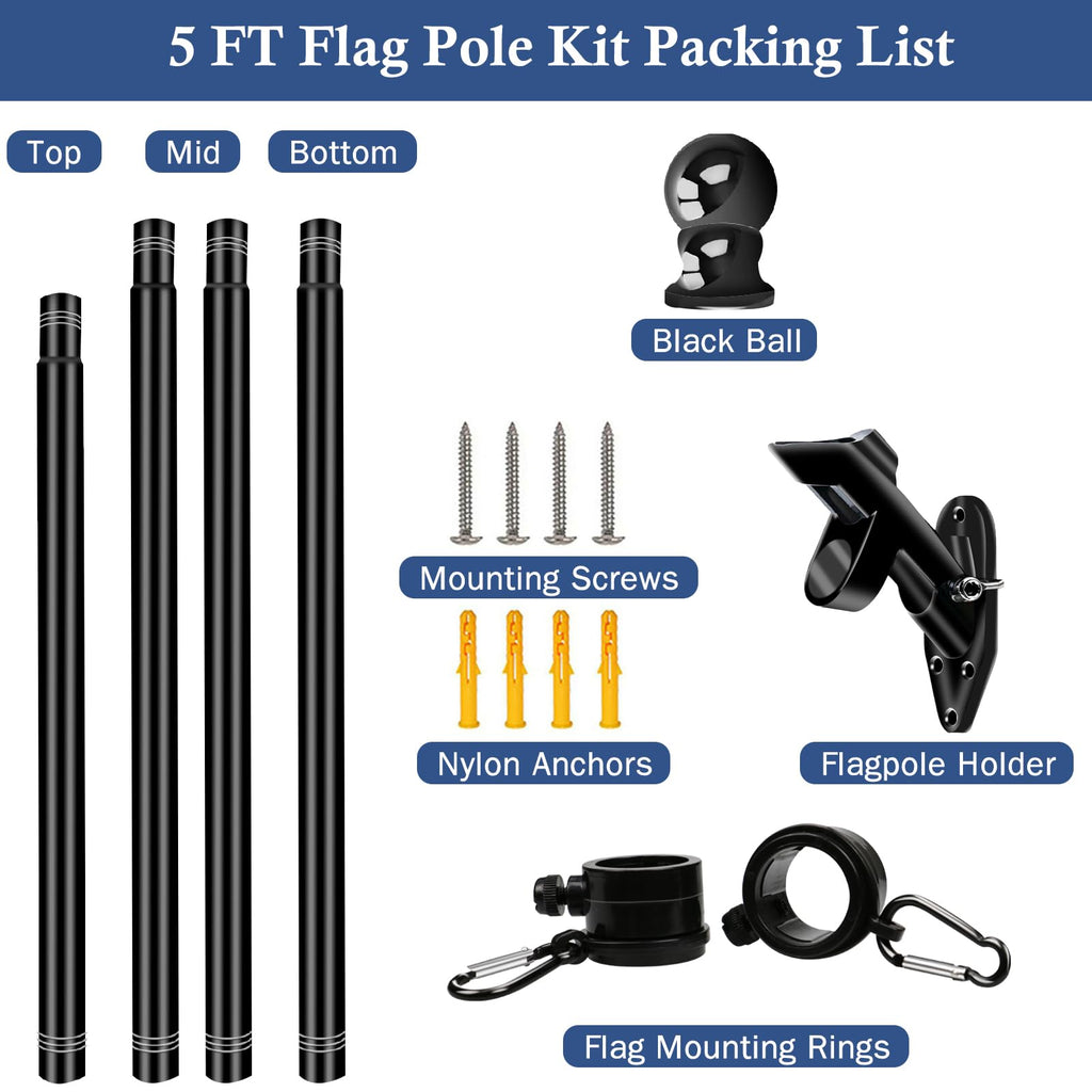 5FT Stainless Steel Wall Mounted Flag Pole Kit with Holder H66201