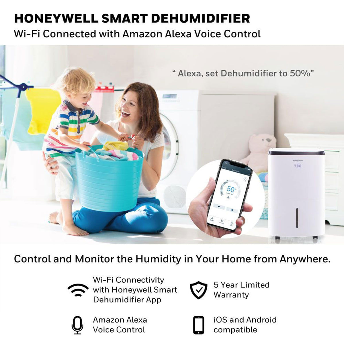 Smart WiFi 30-Pint Dehumidifier with Alexa Voice Control A232