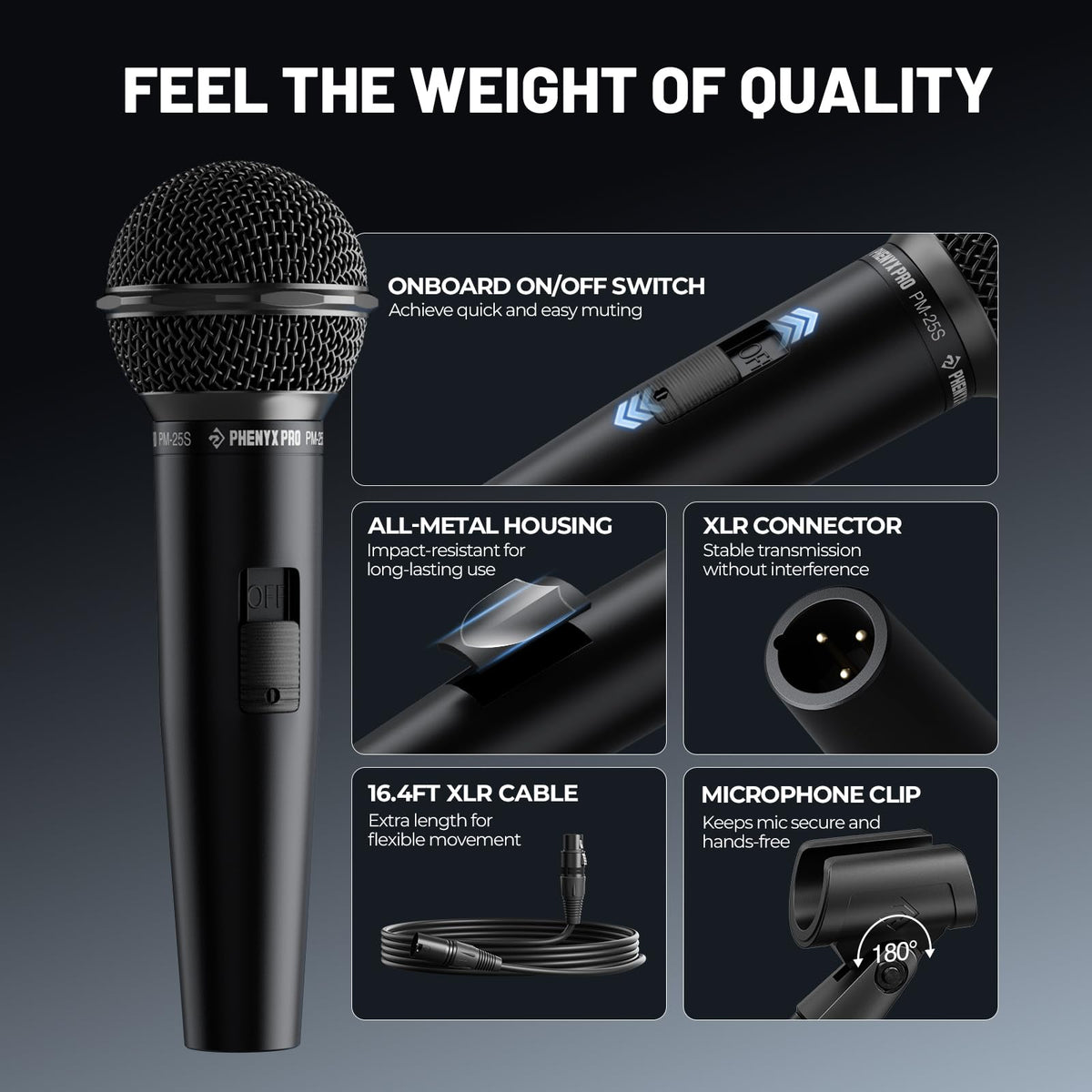 Cardioid Dynamic Wired XLR Microphone with On/Off Switch K6250